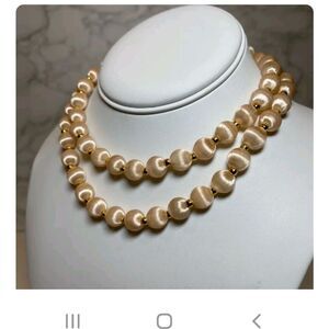 100% Cream Vintage 60,S  Silk Beaded Necklace 24 Long